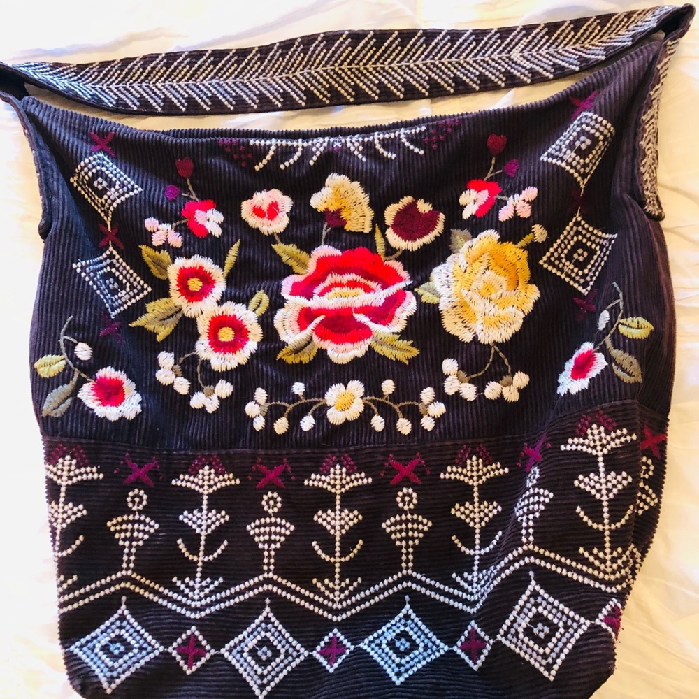 JWLA Johnny Was brown corduroy embroidered bag